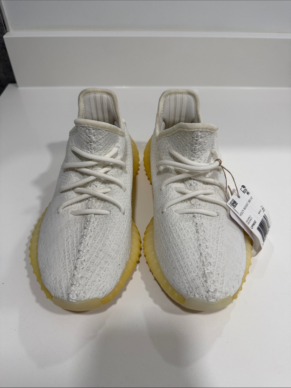 Yeezy Knit Sneakers in white with Yellow Sole